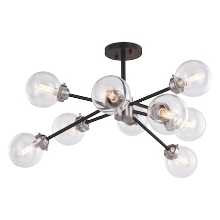 Orbit 30-in. W 9 Light Semi-Flush Mount, Bronze And Satin Nicel Finish